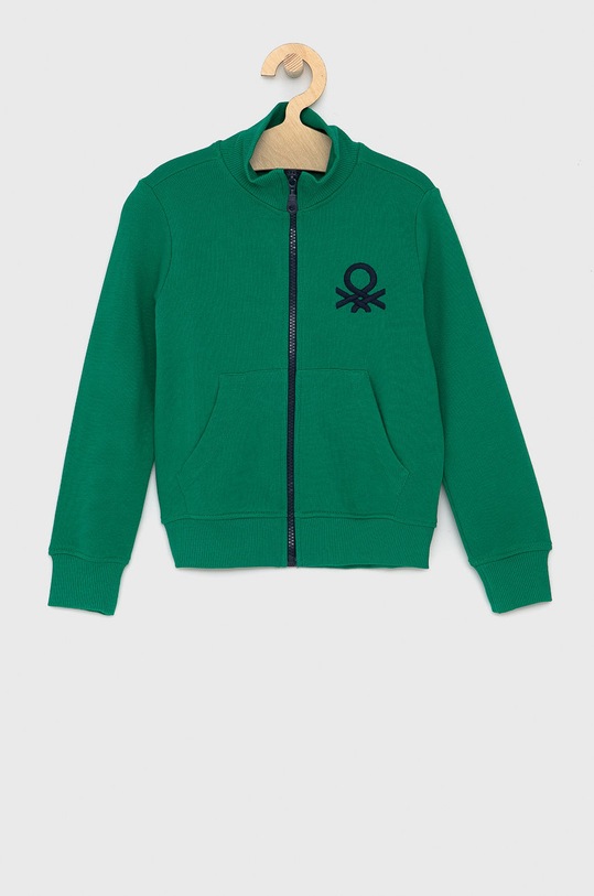 Dětská bavlněná mikina United Colors of Benetton bez kapuce zelená 3J68C5196.110.170
