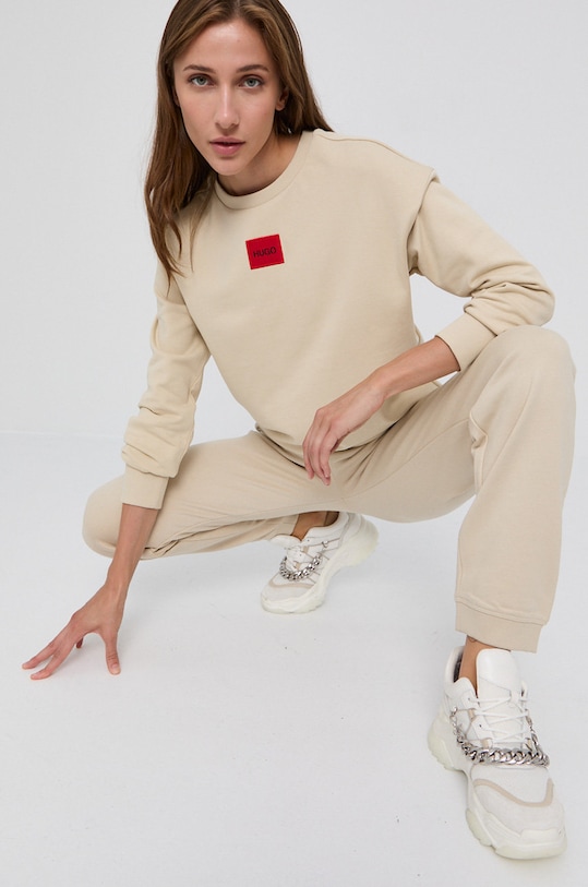 HUGO bluza bawełniana 50455971 bawełna beżowy 50455971