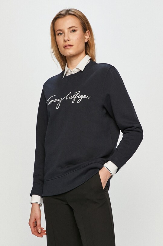 Tommy Hilfiger - Βαμβακερή μπλούζα WW0WW30659.4891 σκούρο μπλε AW21