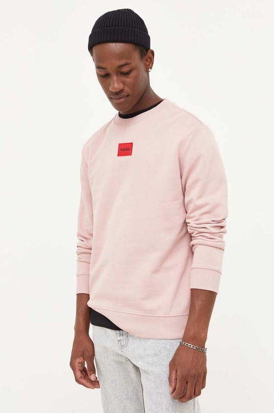 Βαμβακερή μπλούζα HUGO 50447964 ροζ AW25
