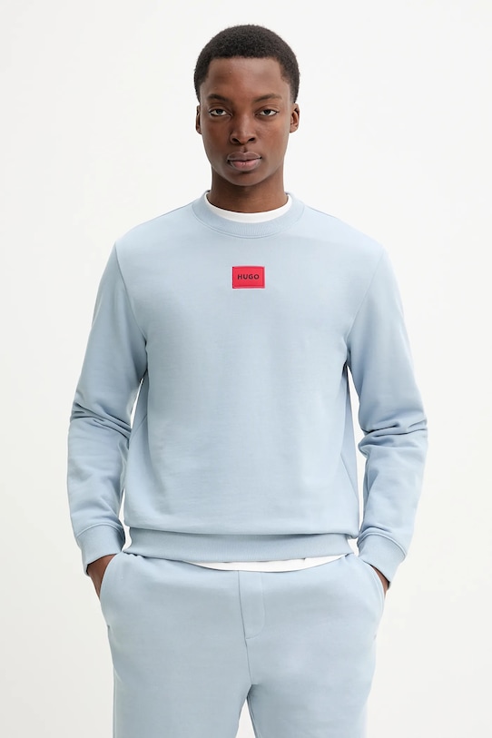 Bavlněná mikina HUGO bez kapuce modrá 50447964