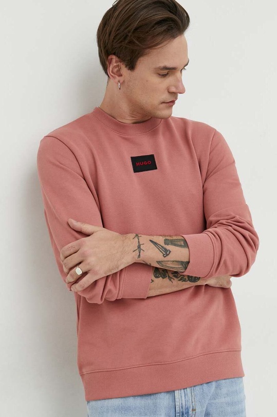 HUGO bluza bawełniana aplikacja różowy 50447964