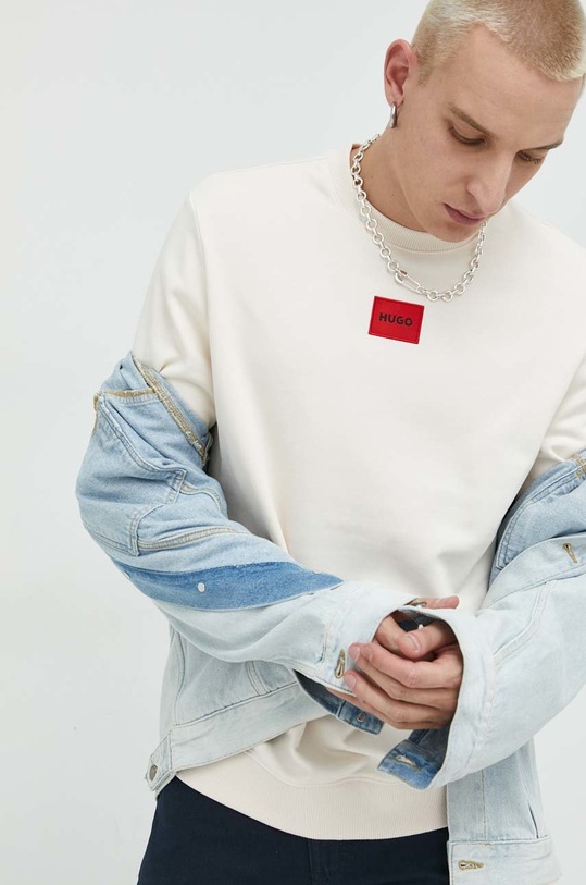HUGO bluza bawełniana aplikacja beżowy 50447964