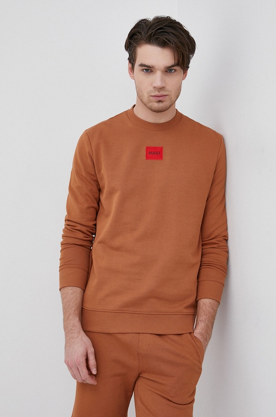 HUGO bluza bawełniana bawełna brązowy 50447964