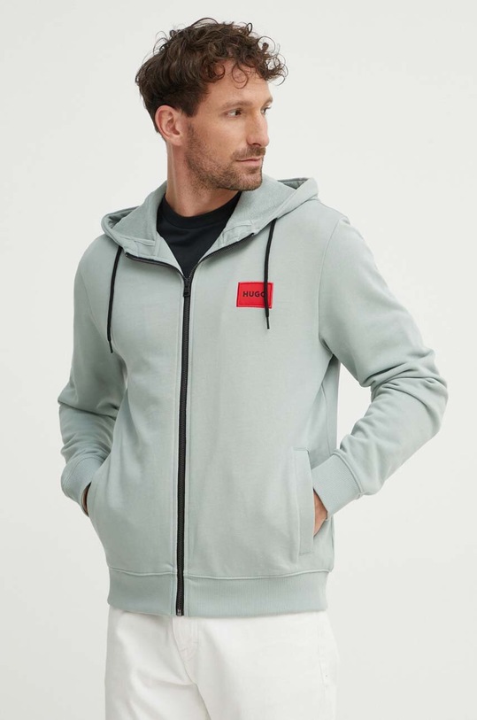 HUGO bluza bawełniana z kapturem turkusowy 50447972