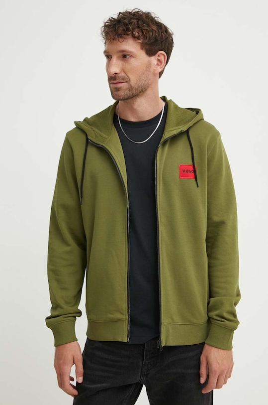 HUGO bluza bawełniana z kapturem zielony 50447972