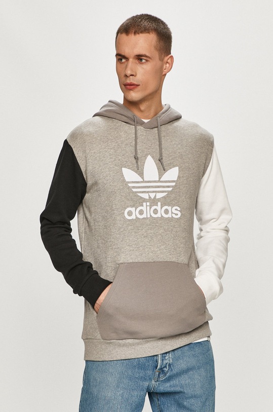 adidas Originals - Bavlněná mikina GR9748 s kapucí šedá GR9748