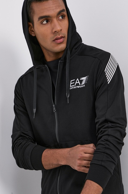 Bavlněná mikina EA7 Emporio Armani s kapucí černá 3KPM68.PJ05Z
