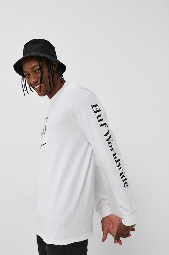 HUF Longsleeve bawełniany nadruk biały ts00146