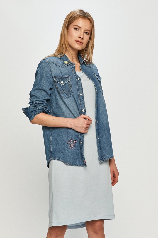 Wrangler - Camasa jeans lung albastru W5Q1LW87A