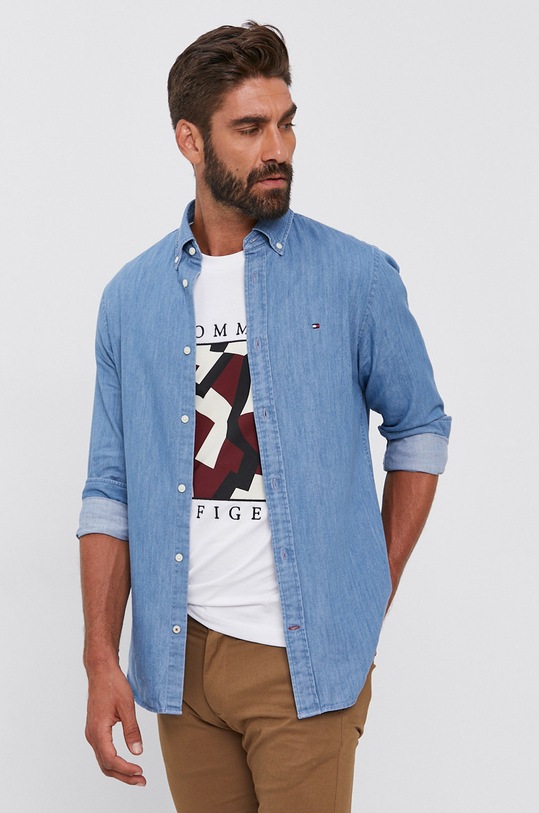 Tommy Hilfiger Koszula bawełniana jeansowa MW0MW17584.4891 niebieski