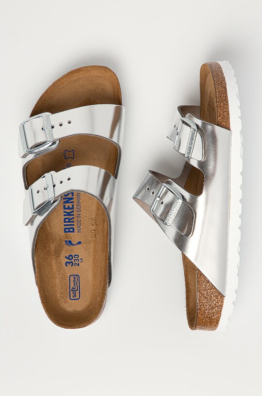 Кожаные шлепанцы Birkenstock Arizona SFB серебрянный 1005961