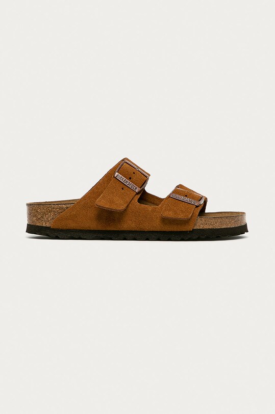 Birkenstock papuci din piele Arizona SFB piele întoarsă maro 1009527