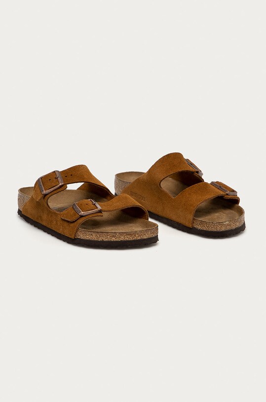 Birkenstock papuci din piele Arizona 1009526 maro AA00