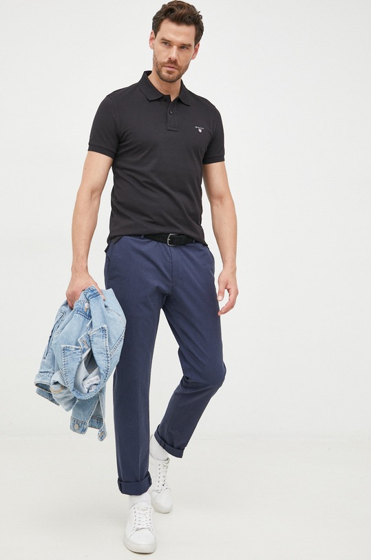 Bavlnené polo tričko Gant nášivka čierna 2202