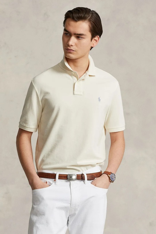 Βαμβακερό μπλουζάκι πόλο Polo Ralph Lauren μπεζ 710536856