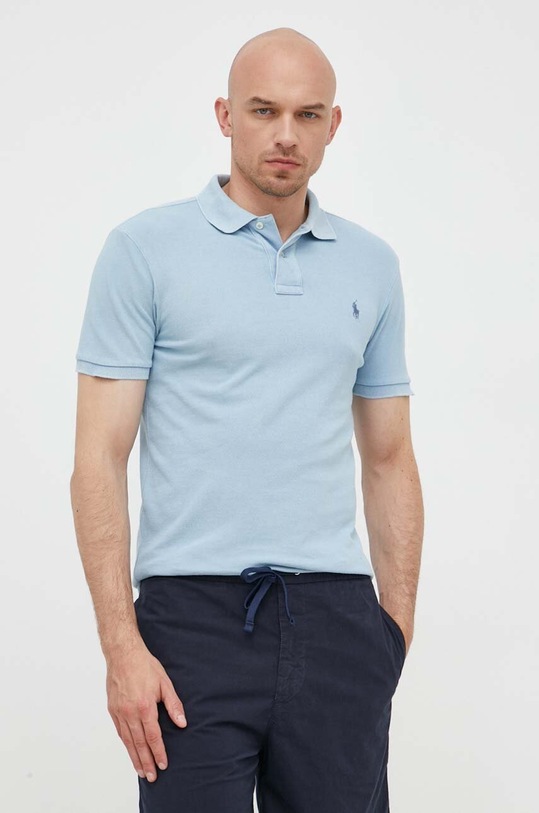 Βαμβακερό μπλουζάκι πόλο Polo Ralph Lauren slim μπλε 710536856
