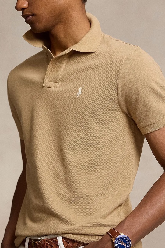 Βαμβακερό μπλουζάκι πόλο Polo Ralph Lauren μπεζ 710536856