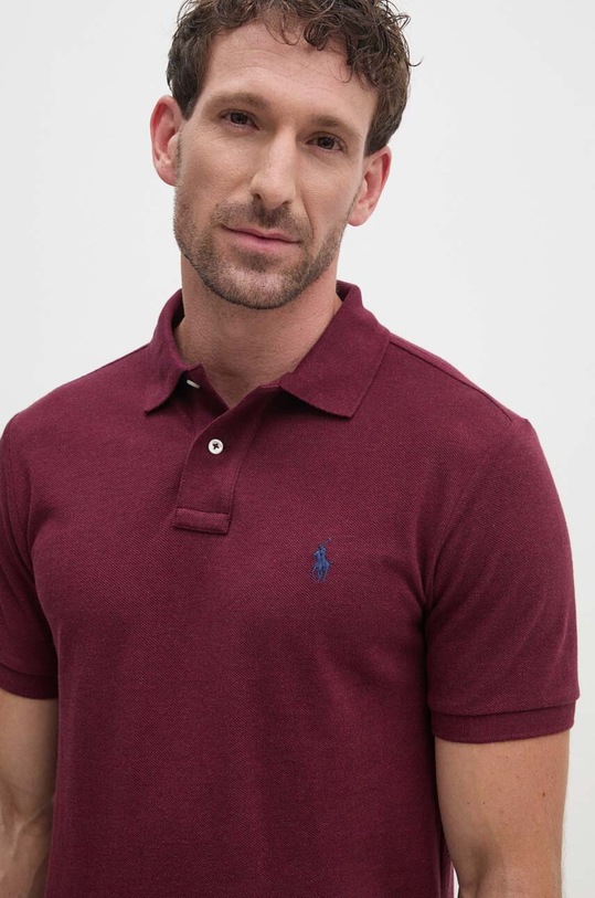 Βαμβακερό μπλουζάκι πόλο Polo Ralph Lauren μπορντό 710536856