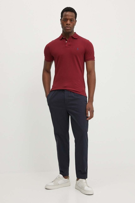 Bavlněné polo tričko Ralph Lauren 710536856 burgundské AA00