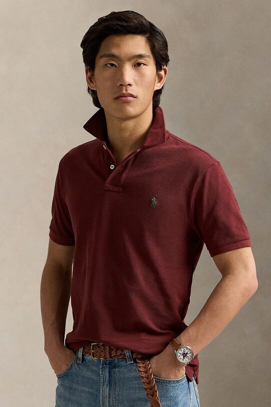 Polo Ralph Lauren pamut póló sima burgundia 710536856