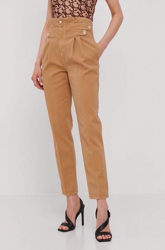 Pinko Spodnie bawełna brązowy 1J10MZ.Y6Z3