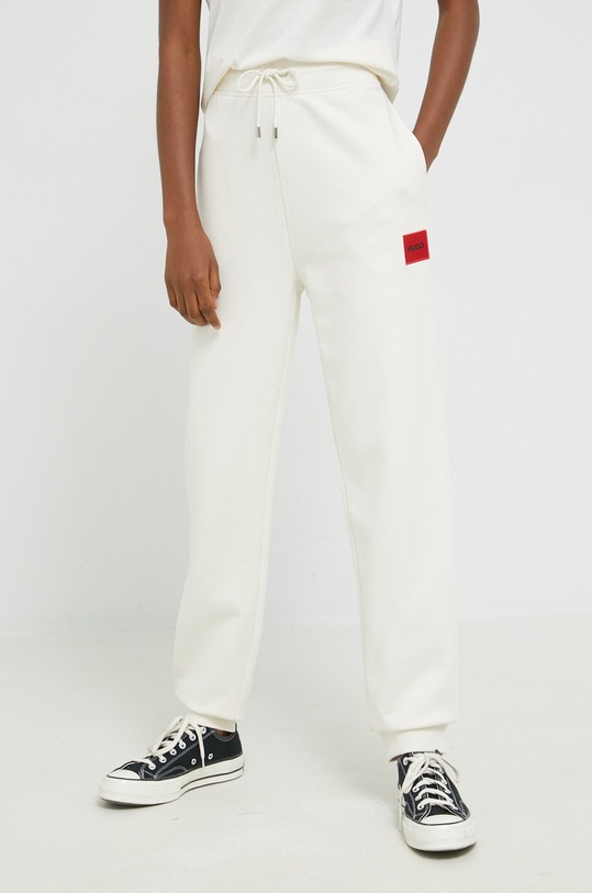 Kalhoty HUGO pletenina béžová 50455983