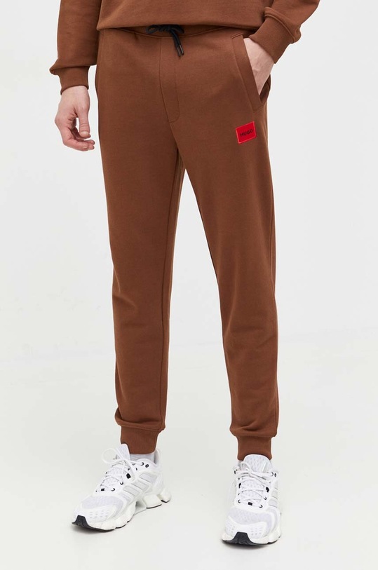 Бавовняні спортивні штани HUGO Doak212 трикотаж коричневий 50447963