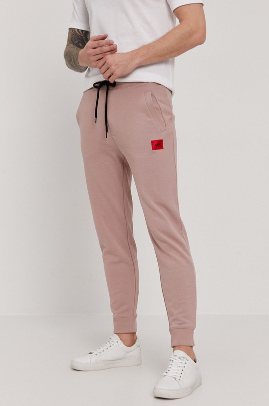 HUGO spodnie dresowe bawełniane dzianina beżowy 50447963