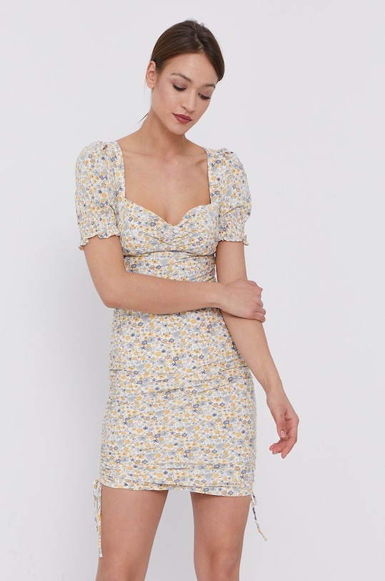 Šaty Bardot jemný vzor béžová 56807DB