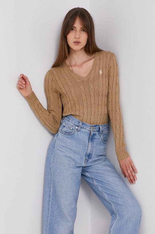 Svetr Polo Ralph Lauren V výstřih béžová 211580008076