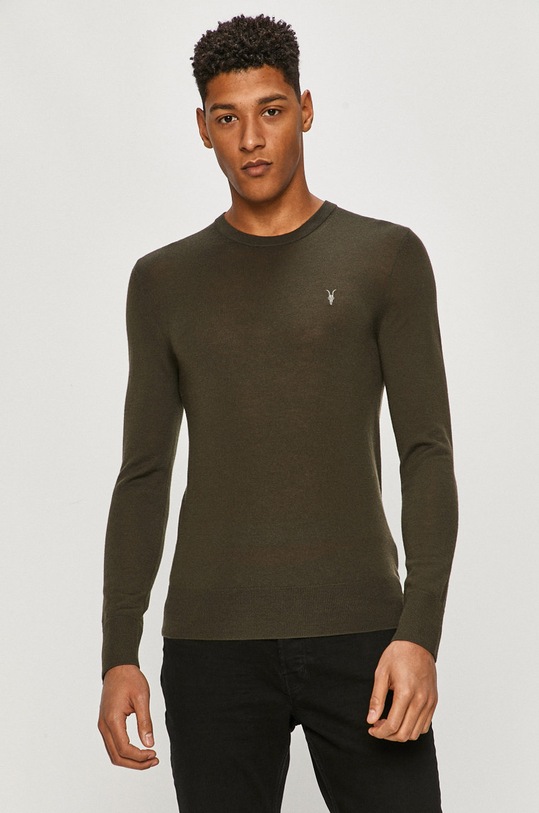 AllSaints - Sweter MODE MERINO CREW okrągły zielony MK129D