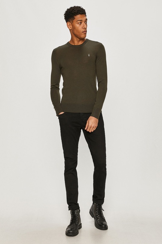 AllSaints - Sweter MODE MERINO CREW MK129D zielony AW23