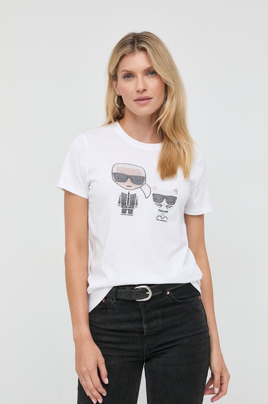 Karl Lagerfeld - T-shirt 210W1725 aplikacja biały 210W1725