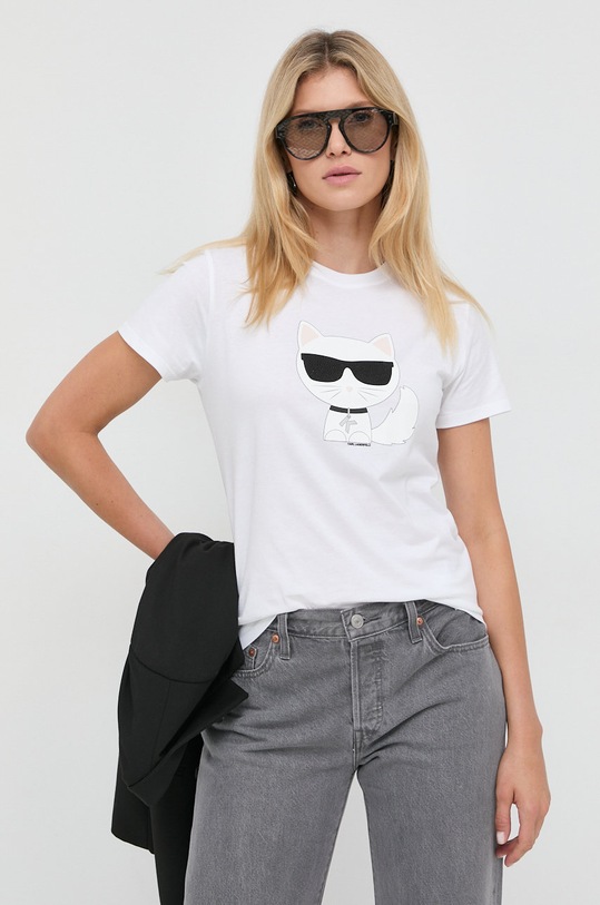 Karl Lagerfeld - T-shirt 210W1723 aplikacja biały 210W1723