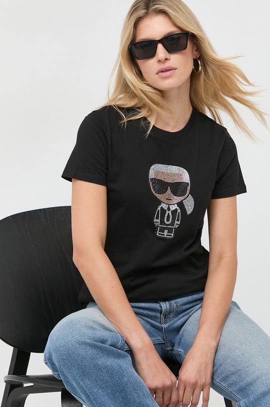 Karl Lagerfeld Tričko kulatý černá 210W1726