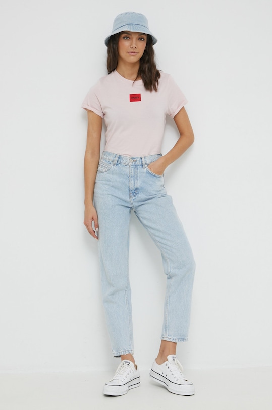 Bavlněné tričko HUGO 50456008 růžová AA00