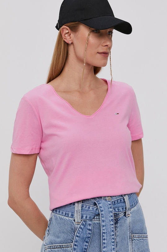 Tommy Jeans - Tričko V výstřih fialová DW0DW09195.4891