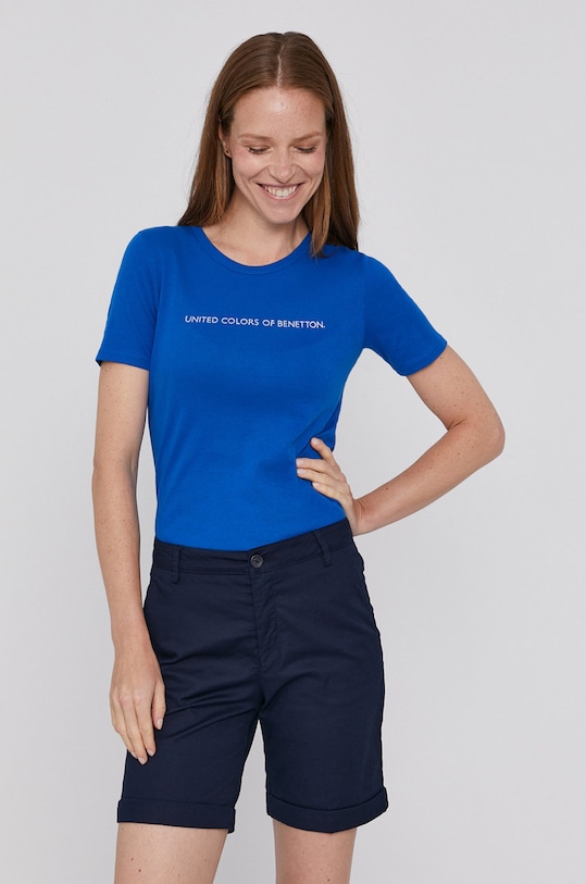 United Colors of Benetton T-shirt bawełniany niebieski 3GA2E16A2.36U
