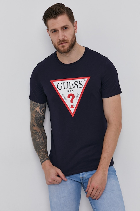 Guess - Tričko bavlna tmavomodrá M1RI71.I3Z11