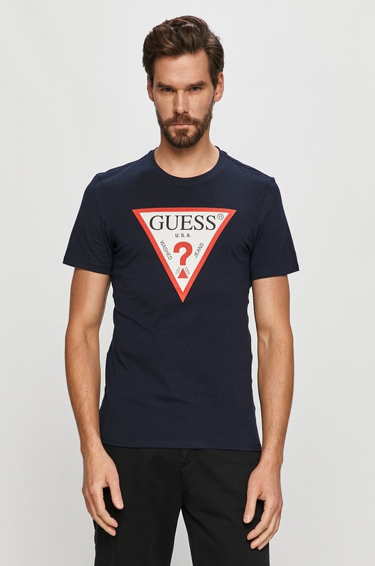 Guess - Tričko kulatý námořnická modř M1RI71.I3Z11