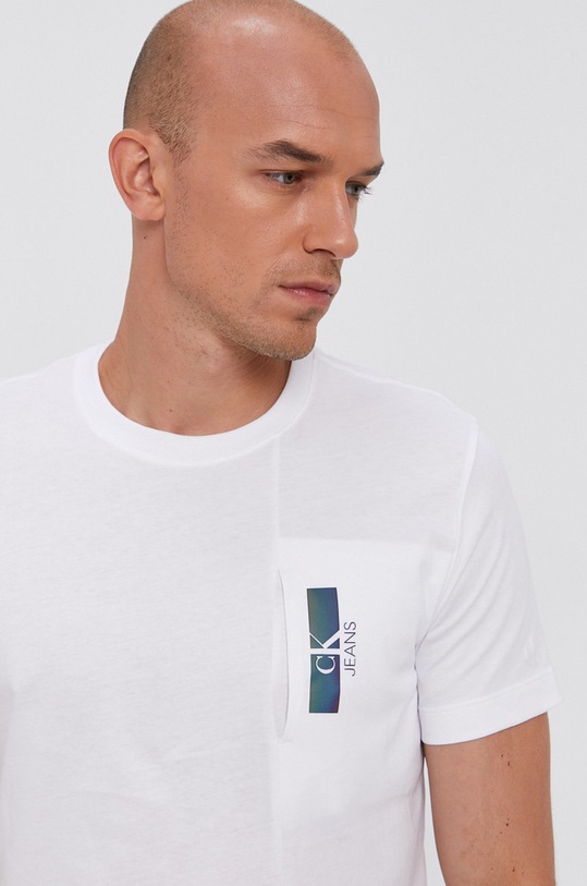 Calvin Klein Jeans T-shirt bawełniany J30J317076.4891 bawełna biały J30J317076.4891