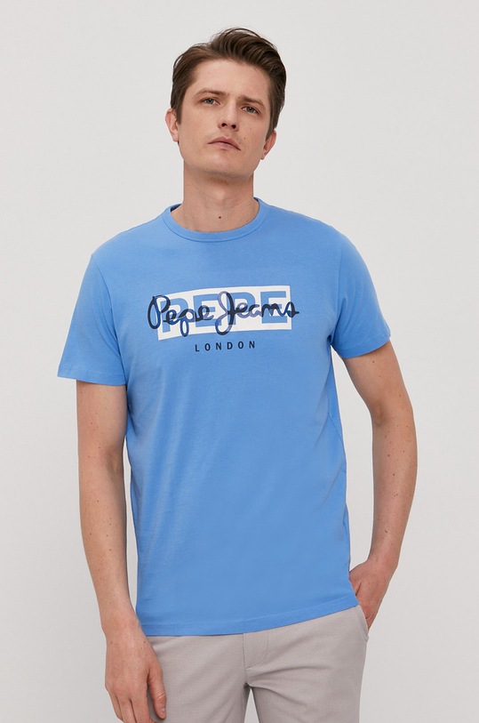 Pepe Jeans T-shirt Godric nadruk niebieski PM507759.545