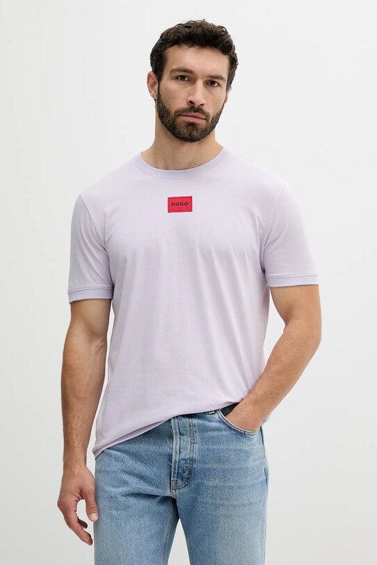 HUGO t-shirt bawełniany fioletowy 50447978