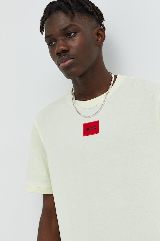 Памучна тениска HUGO стандартна жълт 50447978