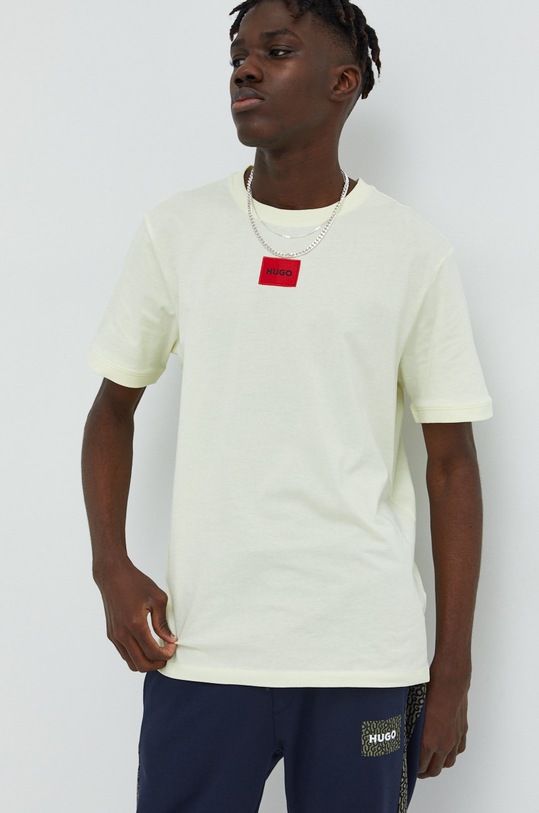 Памучна тениска HUGO жълт 50447978