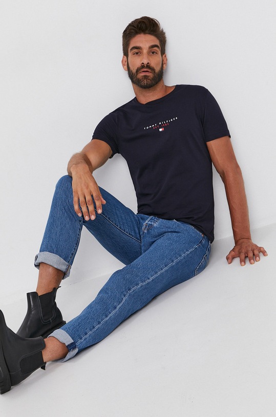 Bavlnené tričko Tommy Hilfiger MW0MW17676.4891 tmavomodrá SS21