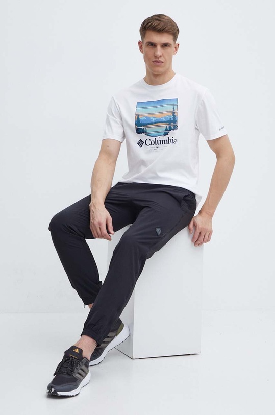 Columbia t-shirt bawełniany Path Lake 1934814 biały SS24