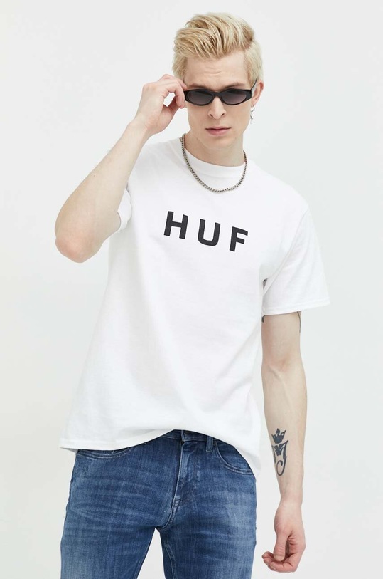 HUF T-shirt bawełniany nadruk szary ts00508