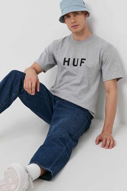 Bavlněné tričko HUF kulatý šedá ts00508